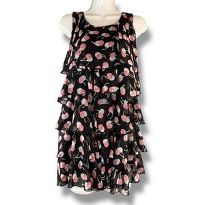 Cherry Ruffled Midi Dress Size XS/S Cherry Pattern Cottage Fairy Core Dead Stock